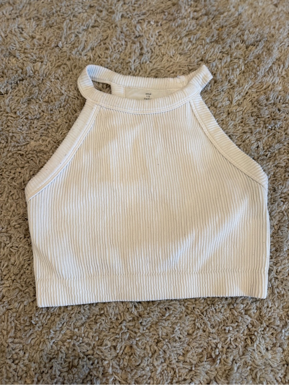 aerie Ribbed High-Neck Crop Tank - White